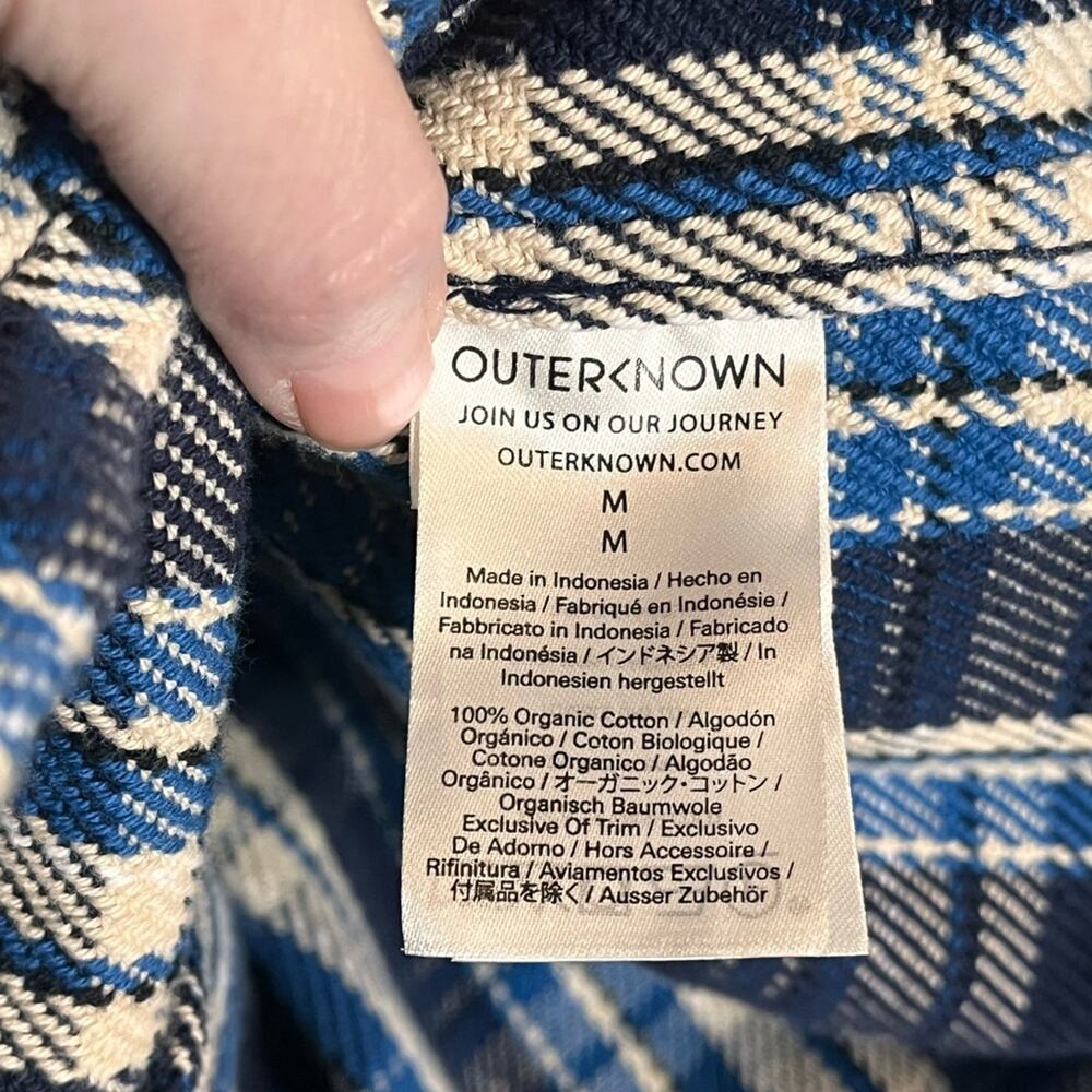 OUTERKNOWN Blue & White Plaid Blanket Men's Shirt Size Medium Cotton Casual - Picture 5 of 5